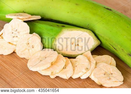 Dried Banana Chips Fried In Coconut Oil.