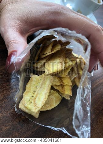 Dried Banana Chips Fried In Coconut Oil.