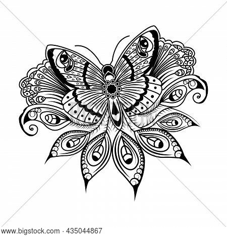 Oriental Floral Butterfly Mandala Art, Beauty Mandala Pattern, Arabic Islamic East Style. Ramadan St