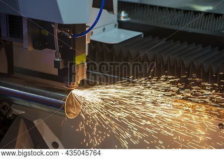 The Fiber Laser Cutting Machine Cutting The Stainless Steel Tube Control By Cnc Program. The Sheet M
