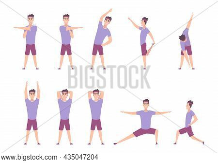 Stretching Exercises. Workout Physical Movements For Flexibility Muscles Sport Stretching Poses Exac