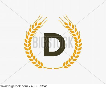 Agriculture Wheat Logo On D Letter. Letter D Agriculture Logo Design Template, Food, Healthy Nutriti