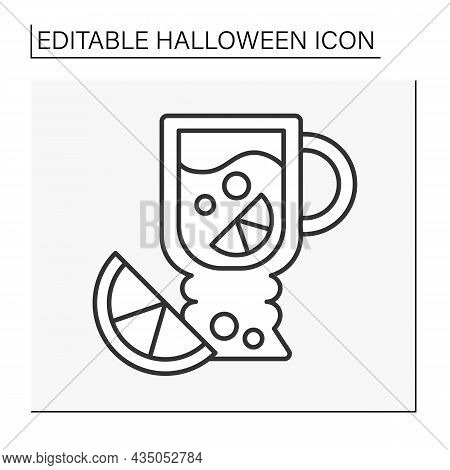 Glintwine Line Icon. Hot Autumn Drink Based On Wine And .halloween Concept. Isolated Vector Illustra