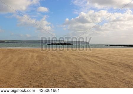 Bigbury Beach, Devon, At Low Tide In Winter