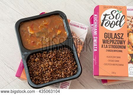 Odessa, Ukraine - September 10, 2021 Instant Porridge, Beef Stroganoff From So Food Trademark