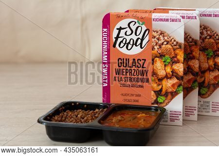 Odessa, Ukraine - September 10, 2021 Instant Porridge, Beef Stroganoff From So Food Trademark