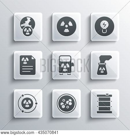 Set Molecule, Radioactive Waste In Barrel, Nuclear Power Plant, Electric Car Charging Station, Radia