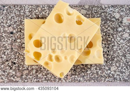 Cheese Collection, Semi-hard French Cheese Emmentaler With Round Holes Made From Cow Milk