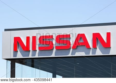 Roanne, France - May 31, 2020: Nissan Sign On A Facade. Nissan Motor Company Ltd, Usually Shortened 