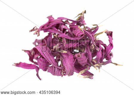 Dried Echinacea Flowers, Isolated On White Background. Petals Of Echinacea Purpurea. Medicinal Herbs