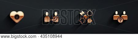 Set Good Relationship, Happy Friendship Day, Puzzle Pieces Toy And Complicated Icon With Long Shadow
