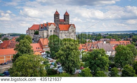 Panoramic view with Imperial Abbey of Quedlinburg, Germany. Landscape