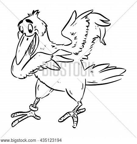 Cute Comic Style Crow Or Raven. Cartoon Bird, Adorable Happy Stock Image