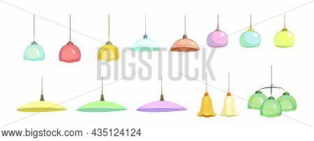 Set Lamp Isolated On White Background. Plafonds For The Interior Of Residential Buildings, Offices A