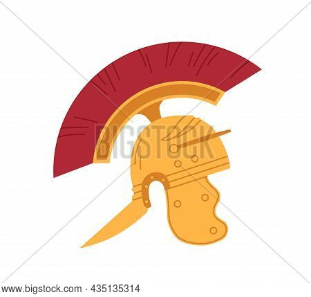 Roman Gold Helmet With Mohawk. Ancient Galea Of Gladiator Warrior. Old Bronze Armor. Legionary Metal