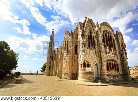 Novelda, Alicante, Spain- September 24, 2021: Details, Archs, Tower And Pictures Of Sanctuary Of San