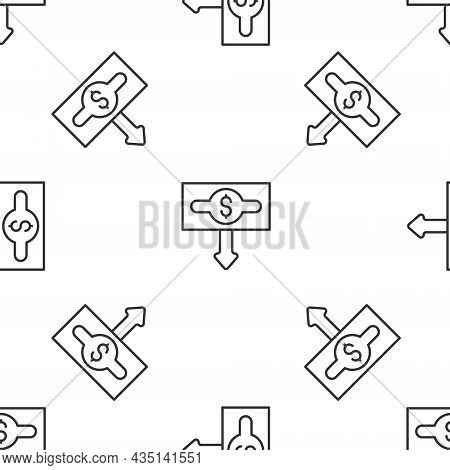 Grey Line Dollar Rate Decrease Icon Isolated Seamless Pattern On White Background. Cost Reduction. M
