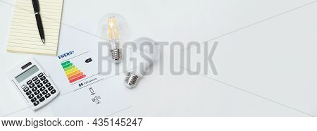 Energy Rating Chart With Light Bulbs. Energy Efficiency Concept. New Eu Energy Label, 2021 Classific