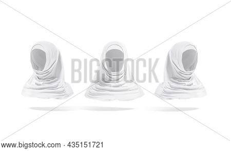 Blank White Female Al-amira Mockup, Front And Side View, 3d Rendering. Empty Muslim Female Burqa Or 