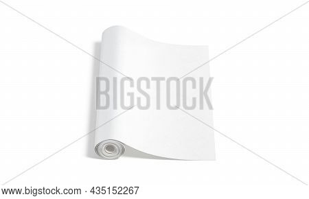 Blank White Wallpaper Twisted Roll Mockup, Front Top View, 3d Rendering. Empty Scroll Paper Canvas F