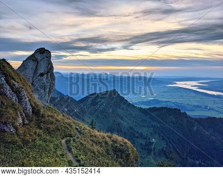 View From The Speer Mountain Peak In The Toggenburch Towards Federispitz And The Glarus Alps. Lake Z