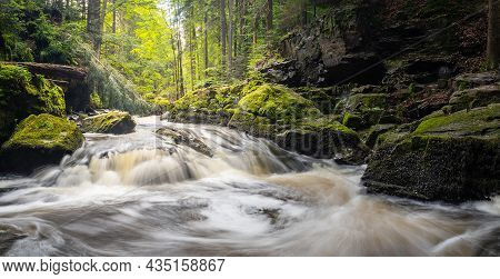 Rapids Of A Wild River In The Forest, Doubrava River Valley Near Chotebor, Czech Republic