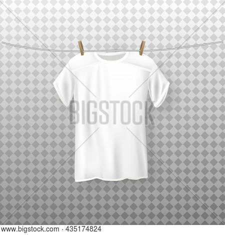 Illustration Of A Dripping White T-shirt Hanging.