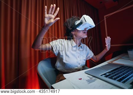 Smiling Female Person Spending Time At Workplace