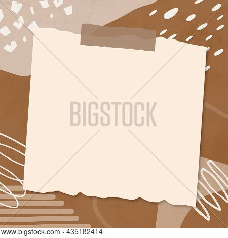 Memphis frame beige paper collage on brown abstract background