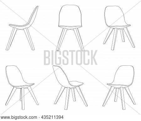 Vector Dining Chair With Different Views Outline Illustration