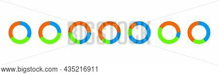 Donut Chart Examples. Circle Diagrams Divided In 3 Sections Of Different Colors. Simple Infographic 
