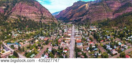 Panorama Of Quaint Mountain Town Of Ouray In Colorado, Usa