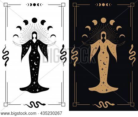 Silhouette Of Beautiful Woman With Magic Starry Dress.