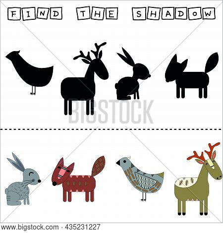 Developing Activity For Children, Find A Pair Among Identical Of  Anilmals Funny Deer, Rabbits, Fox,