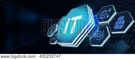 It Consultant Presenting Tag Cloud About Information Technology. 3d Illustration