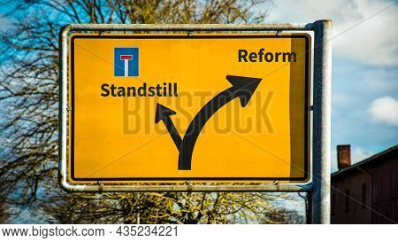 Street Sign The Direction Way To Reform Versus Standstill
