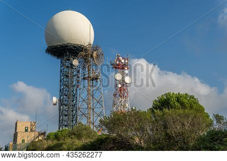 General View Of A Doppler Weather Radar With Television And Radio Repeater Antennas, Located At The 