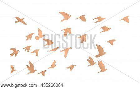 Flock Of Flying Birds. Vector Golden Birds, Stock Illustration