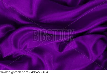 Purple Fabric Cloth Texture For Background And Design Art Work, Beautiful Crumpled Pattern Of Silk O