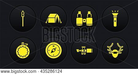 Set Canteen Water Bottle, Flashlight, Compass, Sniper Optical Sight, Binoculars, Tourist Tent, Deer 