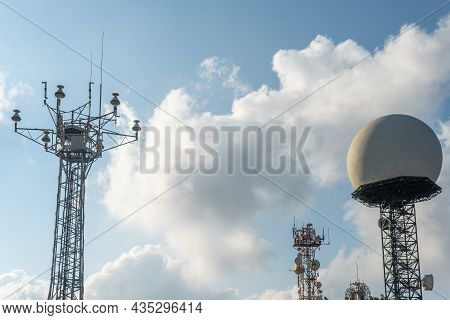 General View Of A Doppler Weather Radar With Television And Radio Repeater Antennas, Located At The 