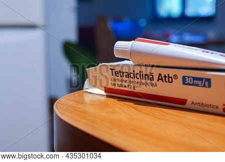 Miercurea Ciuc, Romania- 06 October 2021: Tetraciclina Atb Ointment On The  Kitchen Table, Space For