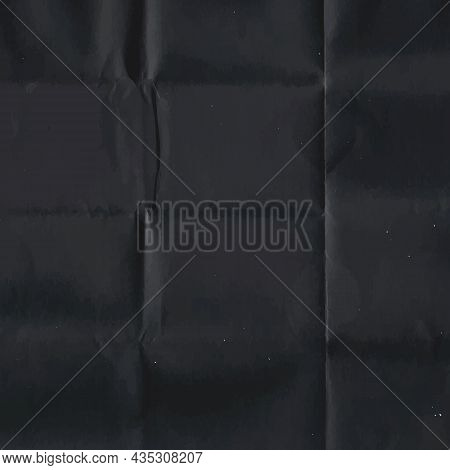 Crumpled Black Paper Texture. Abstract Dark Background With Wrinkled Cardboard Texture. Vector Illus