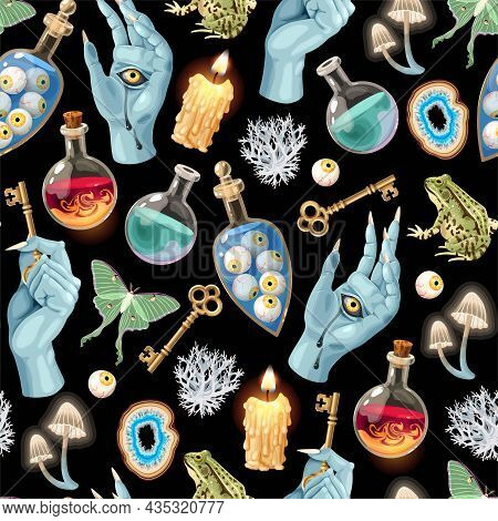 Seamless Magic Pattern With Supply For Witchcraft