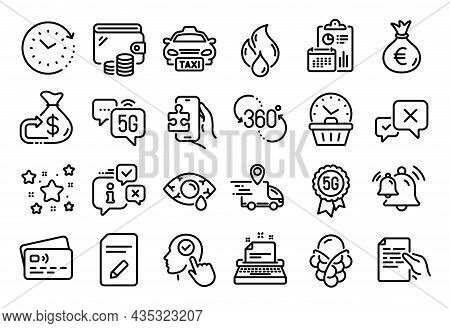 Vector Set Of Hold Document, Stars And Reject Line Icons Set. Calendar Report, Money Wallet And Cred