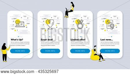 Set Of Line Icons, Such As Honor, Fragile Package, Online Documentation Icons. Ui Phone App Screens 