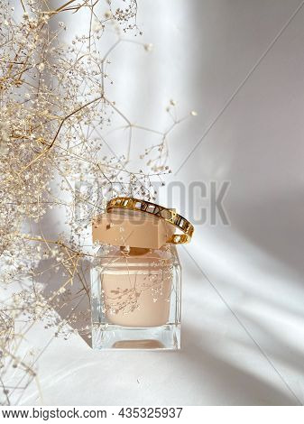 Grodno, Belarus - 07.21.2021: Narciso Rodriguez Poudree Perfume Close-up On A White Isolated Backgro