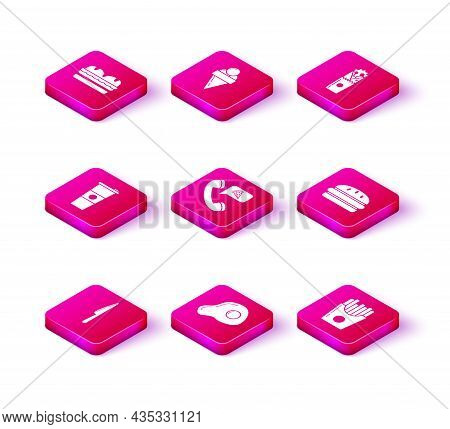 Set Knife, Scrambled Eggs, Paper Glass And Water, Food Ordering Pizza, Potatoes French Fries Carton 