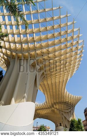 SEVILLE, SPAIN - AUGUST 12, 2021: Seville Metropol Parasol (Sevilla Mushrooms) (Las Setas De Sevilla), Plaza de la Encarnacion, Seville, Spain, Andalusia, Spain, Europe