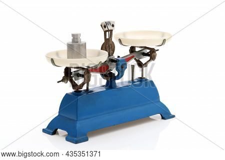 Retro Roberval Balance With Weight, Scale Isolated On A White Background
